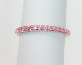 Pink Sapphire Half Eternity Ring/ 1.5mm Blushing Bride Pave Infinity Band/ Pink Sapphire Eternity Wedding Stacking Band/ October Birthstone