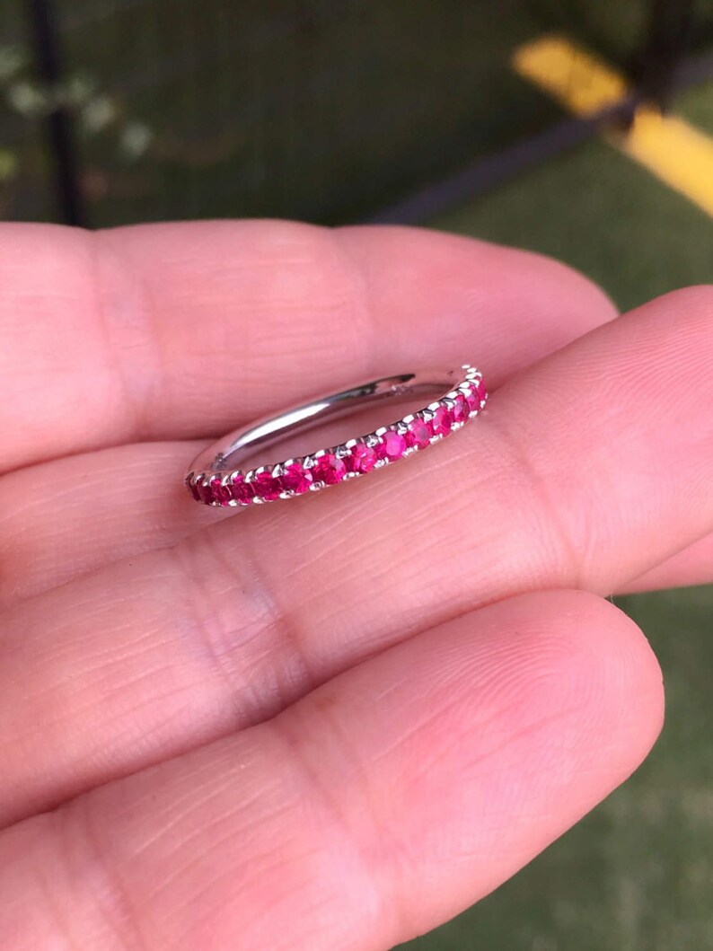 Ruby Eternity Band 2.5mm Pave Ruby Half Eternity Matching Band | Etsy