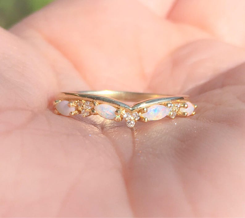 Opal Diamond Shadow Band Ring/ Curve Contour Tracer 2.5 MM Ring/ Eternity Solitaire Enhancer Wrap Guard Band/ Diamond Opal Crown Ring 2.5 MM image 2