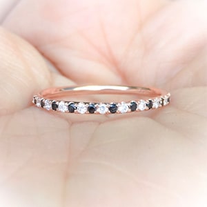 Alternating Black and White Diamond Unusual Eternity Band Ring Pave Half Eternity Wedding Anniversary Diamond Band 1.5mm April Unique Stack