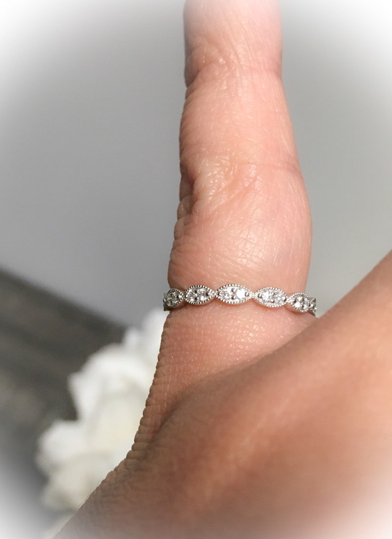 Marquise Diamond Wedding Band Marquise Stacking Ring Unique Etsy