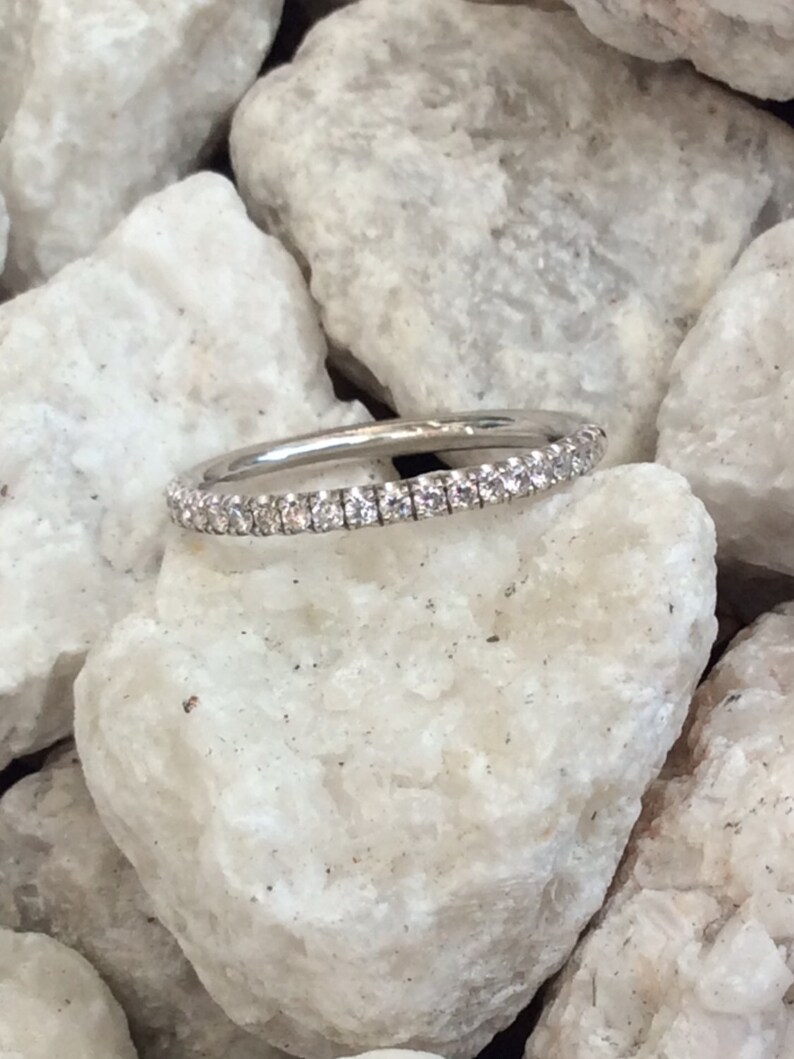 Three Sapphire Eternity Bands 14K Pave Sapphire Half Eternity Rings 1.6mm Three Tone Pave Bands 14K Tri Color Stacking Rings Set of Bands