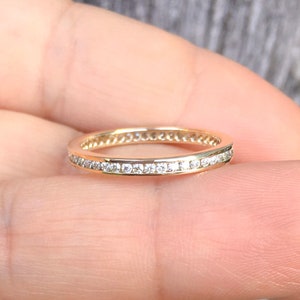 Women&#39;s Channel Set Full Eternity Lab Grown Diamond Ring/ 2.5mm Wedding Anniversary Band/ Diamond Guard Stack Ring/ 14K, 18K or Platinum
