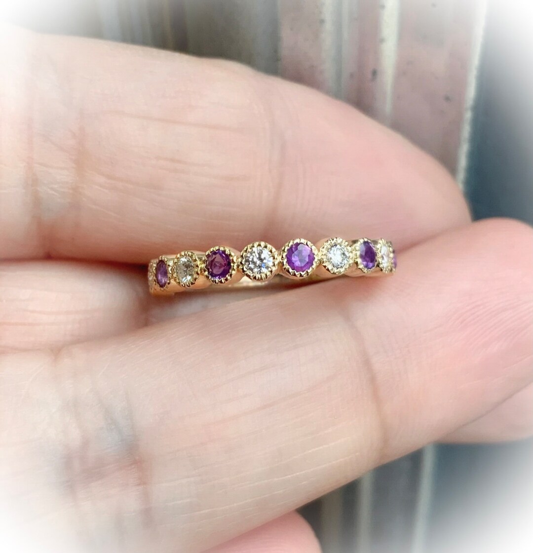Amethyst Diamond Band/ 3mm Alternating Amethyst Diamond Etsy