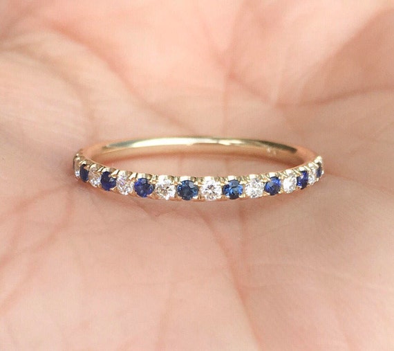 14k White Gold Genuine Blue Sapphire & Diamond Alternating Anniversary Band 14k White Gold Genuine Blue Sapphire & Diamond Alternating Anniversary Band
