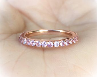 Pink Sapphire Infinity Ring/ Pave Sapphire Full Eternity Wedding Band/ 1.8 MM Ring with Natural Pink Sapphires/ October Gemstone Guard Stack