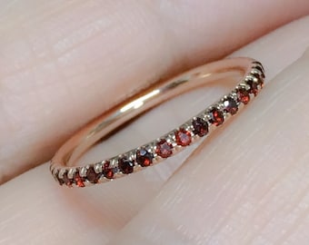 Garnet Full Eternity Band 1.5mm Garnet Pave Infinity Ring Natural Garnet 2nd and 6th Wedding Anniversary Dainty January Birthstone Stacking