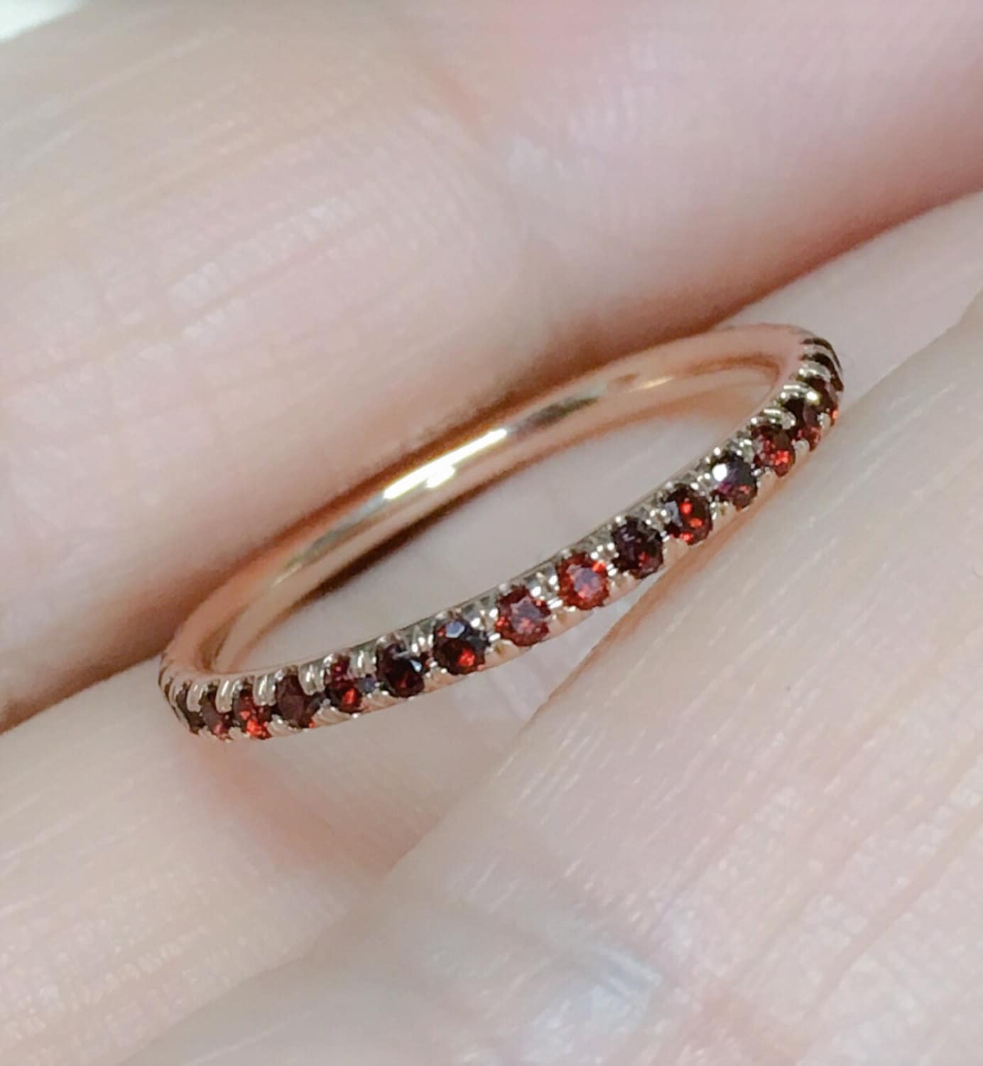 Garnet Full Eternity Band 1.5mm Garnet Pave Infinity Ring Natural