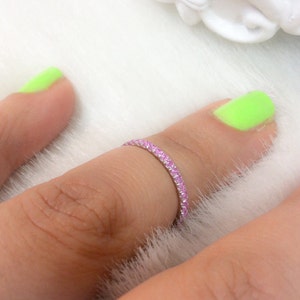 Pink Sapphire Half Eternity Ring 1.5mm Blushing Bride Pave Infinity Band Pink Sapphire Wedding Anniversary Sweet 16 Gift Ring October Birth