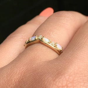 Opal Diamond Shadow Band Ring/ Curve Contour Tracer 2.5 MM Ring/ Eternity Solitaire Enhancer Wrap Guard Band/ Diamond Opal Crown Ring 2.5 MM image 7