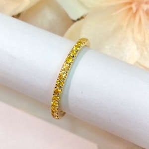 Citrine Eternity Ring/ 2mm Pave Half Eternity Ring/ Citrine Wedding Band/ November Stack Ring/ Yellow Guard Band/ 13th Anniversary Pave Ring image 1