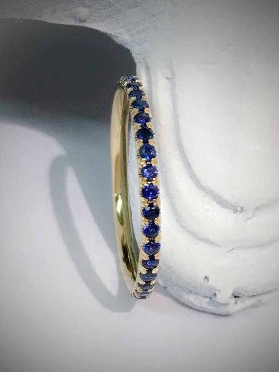 Blue Sapphire Full Eternity Band 1.5mm Delicate Sapphire Eternity Ring Pave Blue Sapphire Infinity Unique Wedding Anniversary Stacking Band Etsy Polska