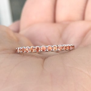 Orange Sapphire Pave Ring/ Eternity Stack Band/ Orange Sapphire/ Full Eternity Gaurd Ring/ 2mm Sapphire Wedding/ September Band