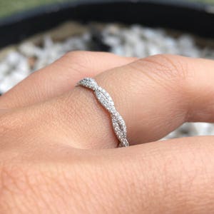 Lab Grown Diamond Delicate Full Eternity Twisted Ring/ 2.8 MM Women's Pave Intertwined Wedding Stacking/ Diamond Wave Band/ 14K 18K Platinum