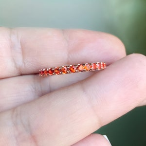 Orange Sapphire Band/ 2.3mm Orange Sapphire Pave Half Eternity Ring/ September Birthstone Hot Orange Sapphire Stacking/ Solid Gold, Platinum
