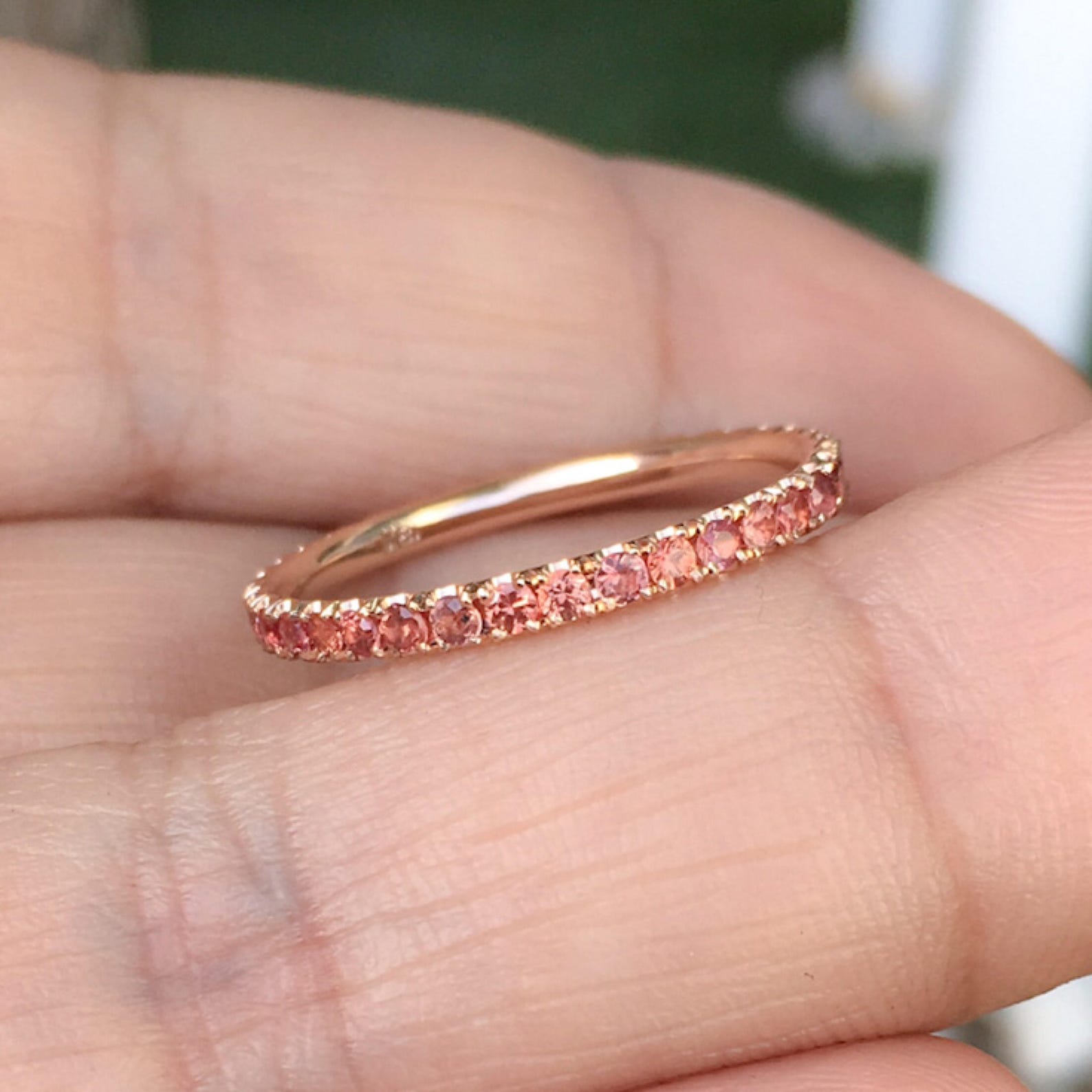 Orange Sapphire Pave Ring/ Full Eternity Wedding Guard Ring/ Etsy