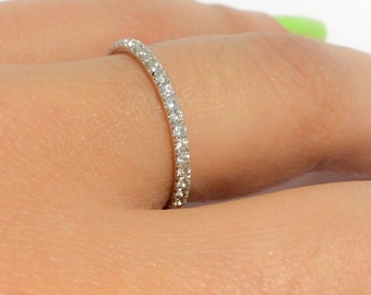 Natural Diamond Half Eternity Pave 1.8mm Ring/ Diamond Women's Wedding Band Guard/ Diamond Infinity April Stacking/ 10K, 14K, 18K, Platinum
