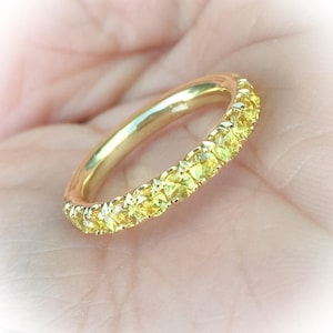 Yellow Sapphire Half Eternity Band Pave Sapphire Band Ring 3mm Wedding Anniversary Yellow Sapphire Gaurd Band September Birthstone Stacking