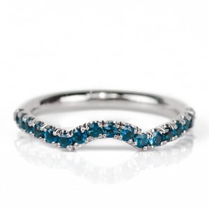 Blue Diamond Pave Contour Ring, 2mm Gold Enhancer Band