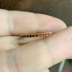Garnet Pave Band 2mm Half Eternity Ring/ Garnet Wedding Band, Anniversary Guard Ring/ January Birthstone Stacking Ring/ 10K 14K 18K Platinum