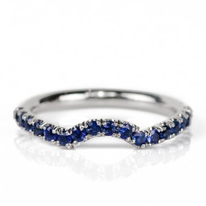 Blue Sapphire Shadow Band Curved Pave Contour Band Tracer Half Eternity Band Ring Solitaire Wrap Guard Enhancer Ring Sapphire Crown Ring