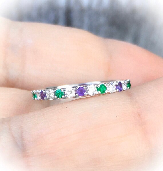 Emerald Diamond Amethyst Eternity 2mm Ring Full Eternity Pave