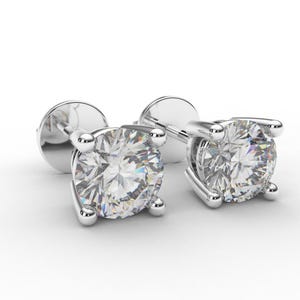 Aretes de diamante cultivado en laboratorio/Aretes solitarios de diamante redondo de 4 puntas con rosca trasera/PAR o INDIVIDUAL/De 0,25 a 4 quilates/14 o 18 quilates