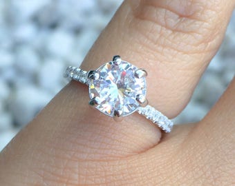 1.5 Carat Lab Grown Diamond Prong Set Solitaire Classic Engagement Ring/Wedding/ Proposal/ Promise Ring Set/ 14K 18K Platinum