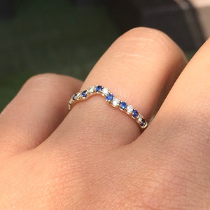 Diamond Blue Sapphire Shadow 2 MM Ring/ Blue Sapphire Diamond Contour Pave Band/ Half Eternity Curved Band/ Tracer Wrap Guard/ Ring Enhancer image 9