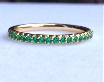 Emerald Half Eternity Band/ Emerald Wedding Anniversary Ring/ 1.8 MM Emerald Eternity Ring/ Pave Emerald Band/ Green Birthstone Stack Ring