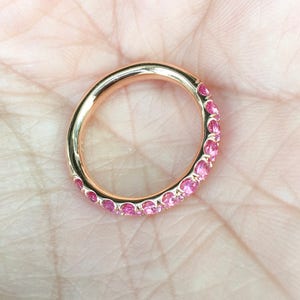 Pink Sapphire Half Eternity Band Pave Sapphire Band Ring 3mm Wedding Anniversary Pave Pink Sapphire Gaurd Band September Birthday Stack Ring image 5