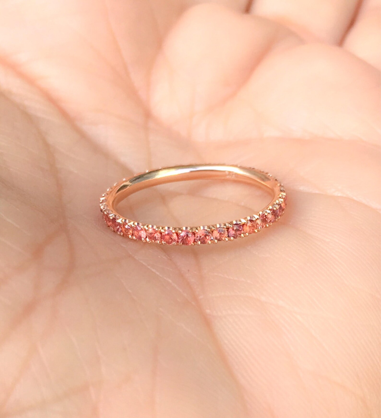 Orange Sapphire Pave Ring/ Full Eternity Wedding Guard Ring/ Etsy