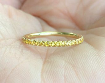 Sapphire Eternity Band 1.7mm Pave Yellow Sapphire Full Eternity Wedding Anniversary Ring Sapphire Infinity Yellow Stack September Birthstone