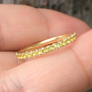 Yellow Sapphire Infinity Ring/ Pave Wedding Yellow Sapphire Full Eternity Band/ 2mm Yellow Sapphire Anniversary Ring/ November Birth Stack