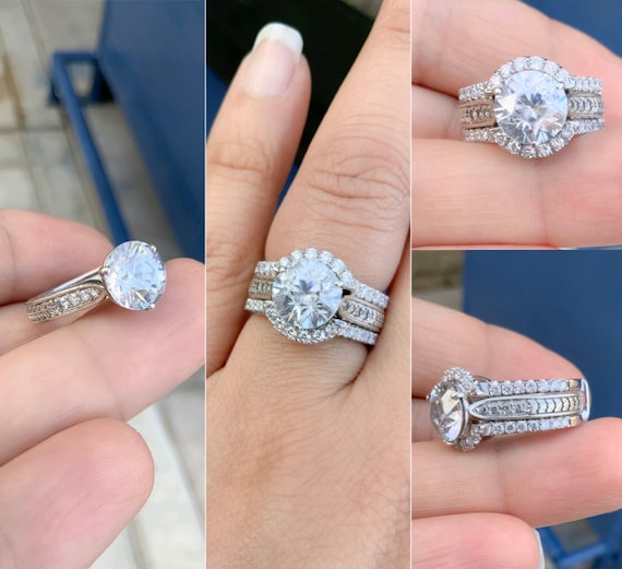 Solitaire Ring Jacket Enhancer Lab Grown Diamond Wrap Guard Pave Tracer Diamond Stack Crown Ring Contour 2.2 MM Ring Curved Shadow Band Etsy