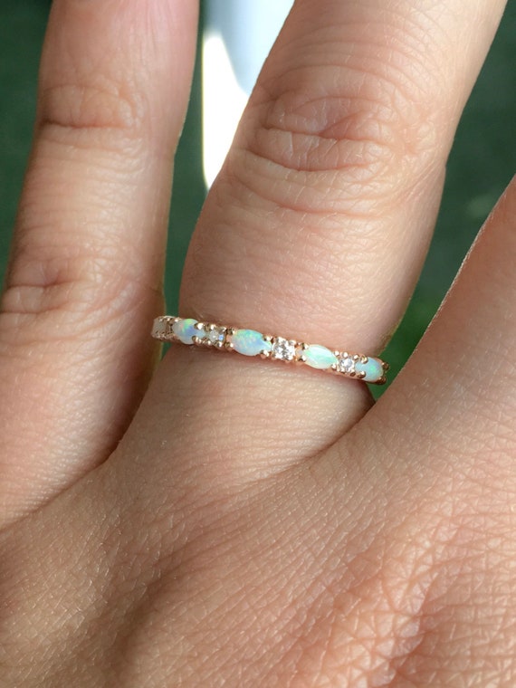 Opal Eternity Ring,Opal Ring Band,Opal Wedding Band,Engagement Ring,Opal Birthstone Ring,Stacking Ring,Half Eternity Ring,Opal Silver Ring.