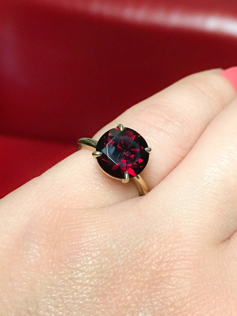 Garnet Single Stone Ring Large Garnet Solitaire 14K Garnet Engagement Ring 14K Red Natural Gemstone Proposal Ring January Birthstone 4 Carat
