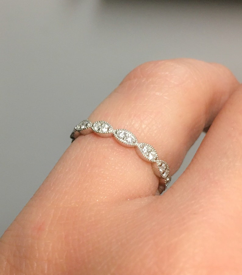 Marquise Diamond Wedding Band Marquise Stacking Ring Unique Etsy