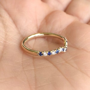 Diamond Blue Sapphire Shadow 2 MM Ring/ Blue Sapphire Diamond Contour Pave Band/ Half Eternity Curved Band/ Tracer Wrap Guard/ Ring Enhancer image 4