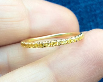 Yellow Sapphire Eternity Band 1.7mm Pave Yellow Sapphire Full Eternity Wedding Ring Anniversary Yellow Sapphire Infinity September Stacking