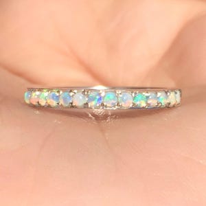 Opal Eternity Band Opal Ring Half Eternity Fire Opal Pave Unique Wedding Anniversary Ring 3mm Infinity Opal Stacking Band October Birthstone