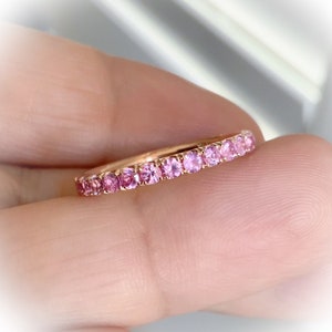 Pink Sapphire Eternity Ring 2.3mm Pink Sapphire Pave Half Eternity Band Pink Sapphire Wedding Anniversary Band Stacking September Birthstone