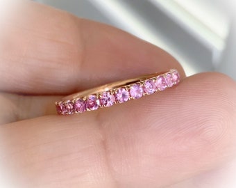 Pink Sapphire Eternity Ring 2.3mm Pink Sapphire Pave Half Eternity Band Pink Sapphire Wedding Anniversary Band Stacking September Birthstone