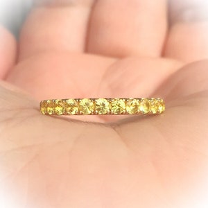 Yellow Sapphire Pave Band 2.5mm Yellow Sapphire Full Eternity Wedding Pave Ring Anniversary Yellow Sapphire Infinity September Birth Stack