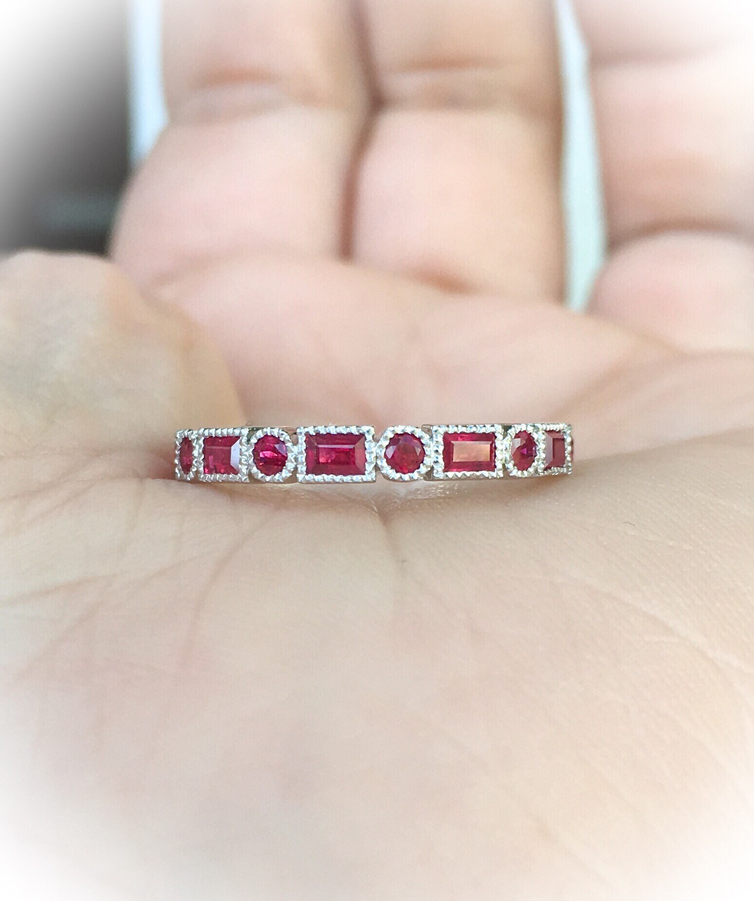 Ruby baguette eternity ring sale