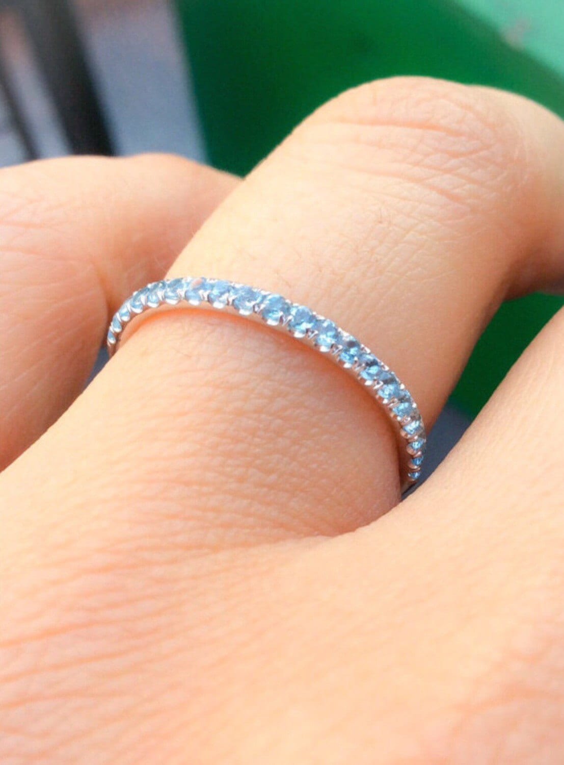 Aquamarine Half Eternity Band 1.5mm Aquamarine Infinity Ring
