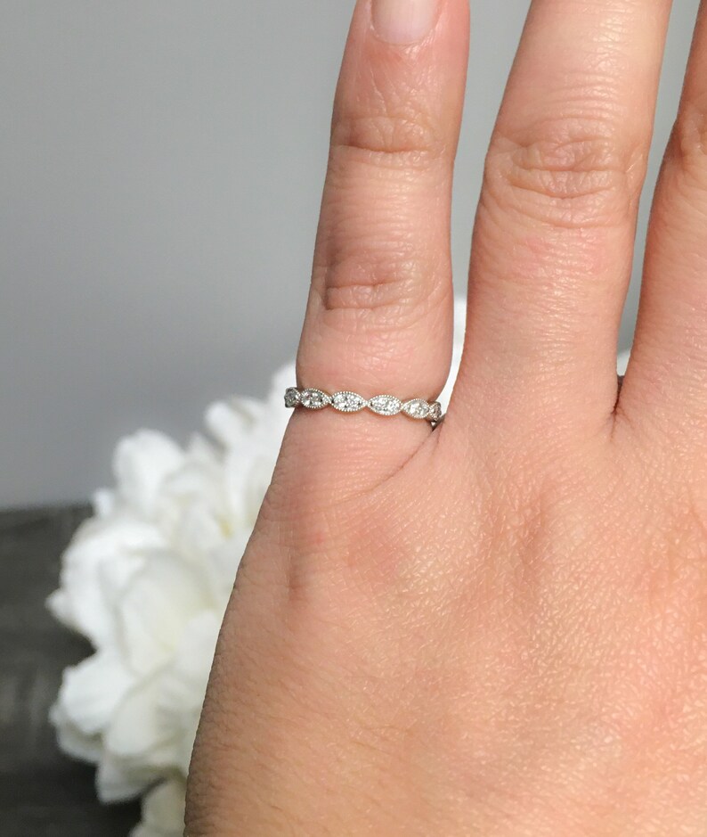 Marquise Diamond Wedding Band Marquise Stacking Ring Unique Etsy