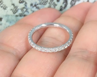 Women Full Eternity Lab Grown Diamond Ring/ 2 mm Diamond Infinity Pave Wedding Band/ Diamond Anniversary Stack, Guard Ring/ 14K 18K Platinum