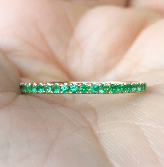 Emerald Half Eternity 2 MM Ring/ Emerald Eternity Band Pave/ - Etsy