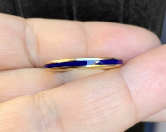 Navy Blue Enamel Band Ring/ 2.5mm Unisex Colored Enamel Stacking Ring/ His & Hers Enamel Wedding Band/ Solid Gold 10K, 14K, 18K or Platinum